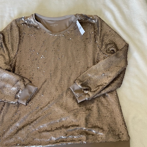 Lane Bryant Gold Sequin Sweater Top - Picture 2 of 7